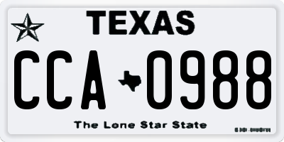 TX license plate CCA0988