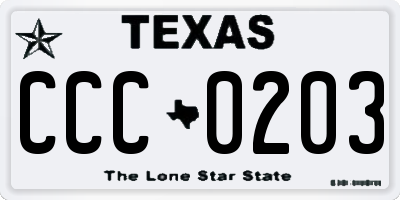TX license plate CCC0203