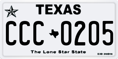 TX license plate CCC0205