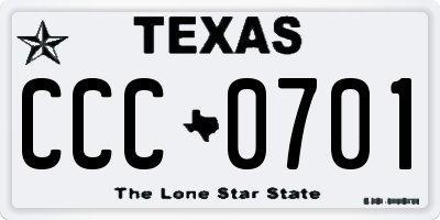 TX license plate CCC0701
