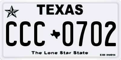 TX license plate CCC0702
