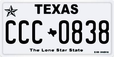 TX license plate CCC0838