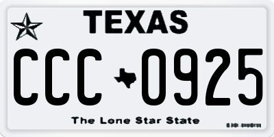 TX license plate CCC0925