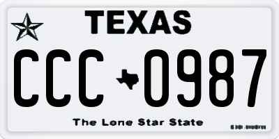 TX license plate CCC0987
