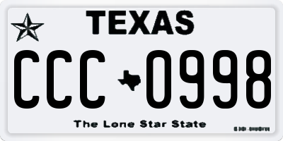 TX license plate CCC0998