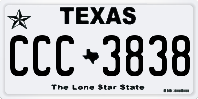TX license plate CCC3838