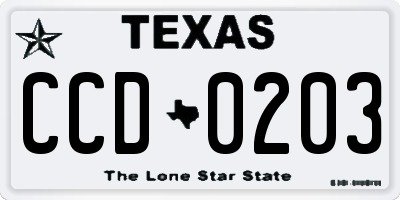 TX license plate CCD0203