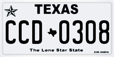 TX license plate CCD0308