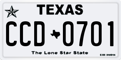 TX license plate CCD0701