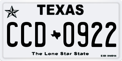 TX license plate CCD0922
