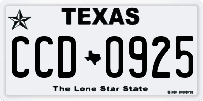 TX license plate CCD0925