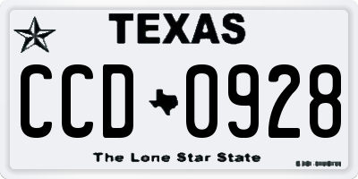 TX license plate CCD0928