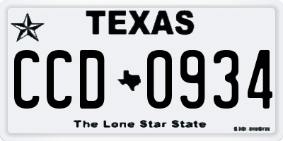 TX license plate CCD0934
