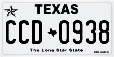 TX license plate CCD0938