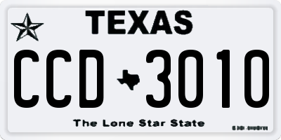 TX license plate CCD3010