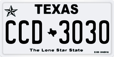 TX license plate CCD3030