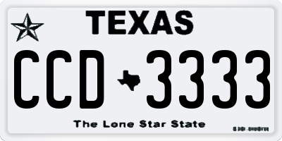 TX license plate CCD3333