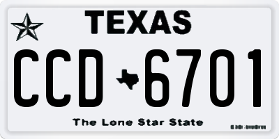 TX license plate CCD6701