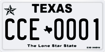 TX license plate CCE0001