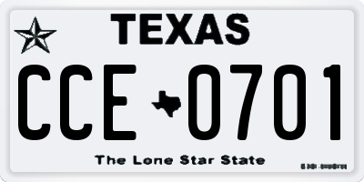 TX license plate CCE0701