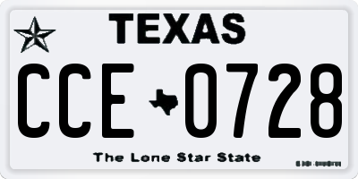 TX license plate CCE0728