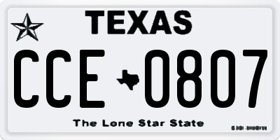 TX license plate CCE0807