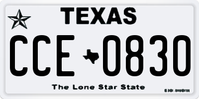 TX license plate CCE0830