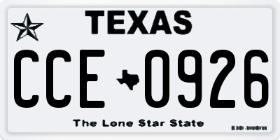 TX license plate CCE0926