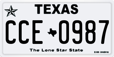 TX license plate CCE0987