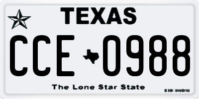 TX license plate CCE0988
