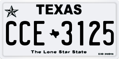 TX license plate CCE3125