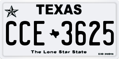 TX license plate CCE3625