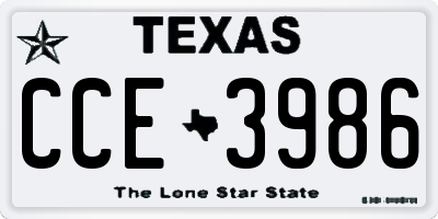 TX license plate CCE3986