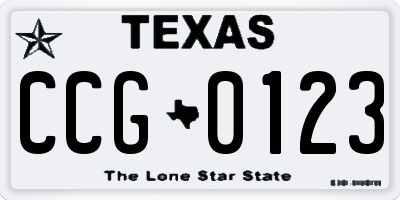 TX license plate CCG0123