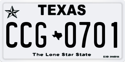 TX license plate CCG0701