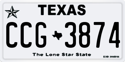 TX license plate CCG3874