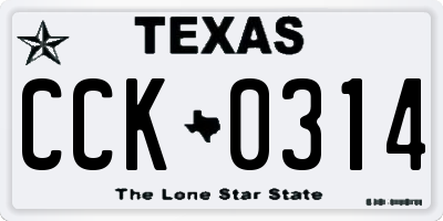TX license plate CCK0314