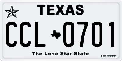 TX license plate CCL0701