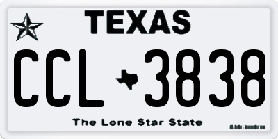 TX license plate CCL3838