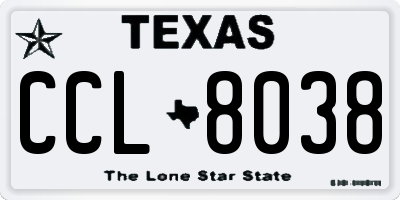 TX license plate CCL8038