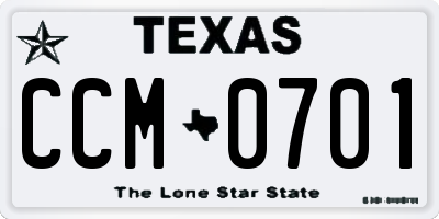 TX license plate CCM0701