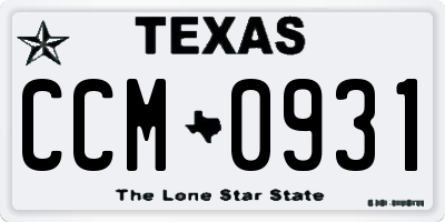 TX license plate CCM0931