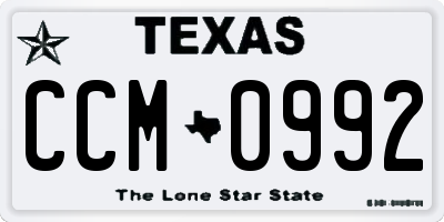 TX license plate CCM0992