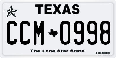 TX license plate CCM0998
