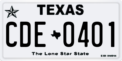 TX license plate CDE0401