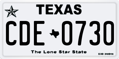 TX license plate CDE0730