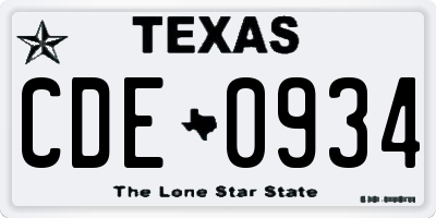 TX license plate CDE0934