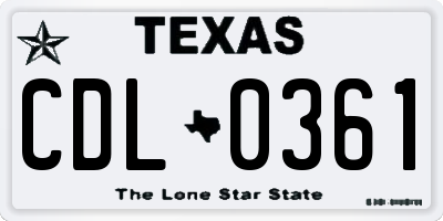 TX license plate CDL0361