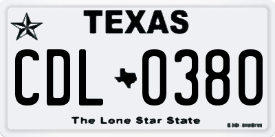 TX license plate CDL0380