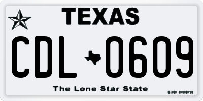 TX license plate CDL0609